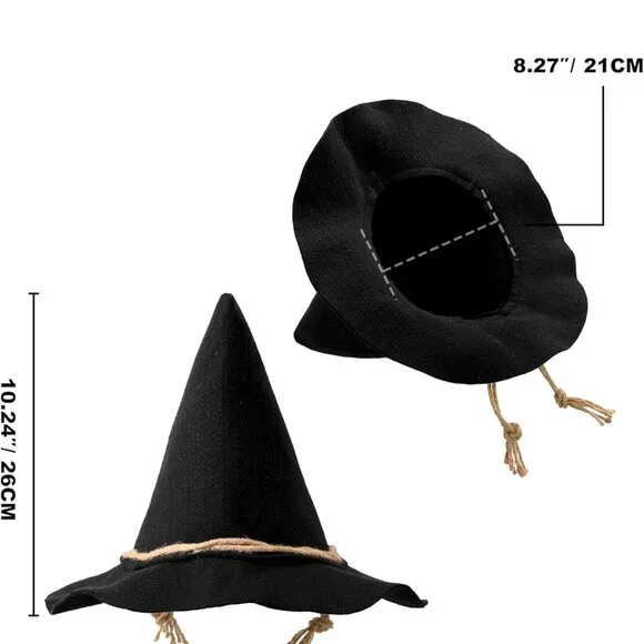 Halloween Scarecrow Hat,Wizard Witch Hats Felt Wide Brim Pointed Hat Costume Acc - Picture 6 of 6